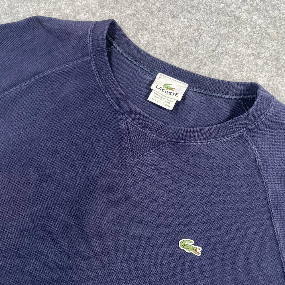 Lacoste Mens Sweatshirt Size 6 Navy Blue Pique Knit Raglan Crew Neck Logo